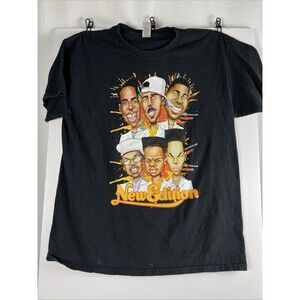 New Edition Caricature T-shirt Size L Black Short Sleeve